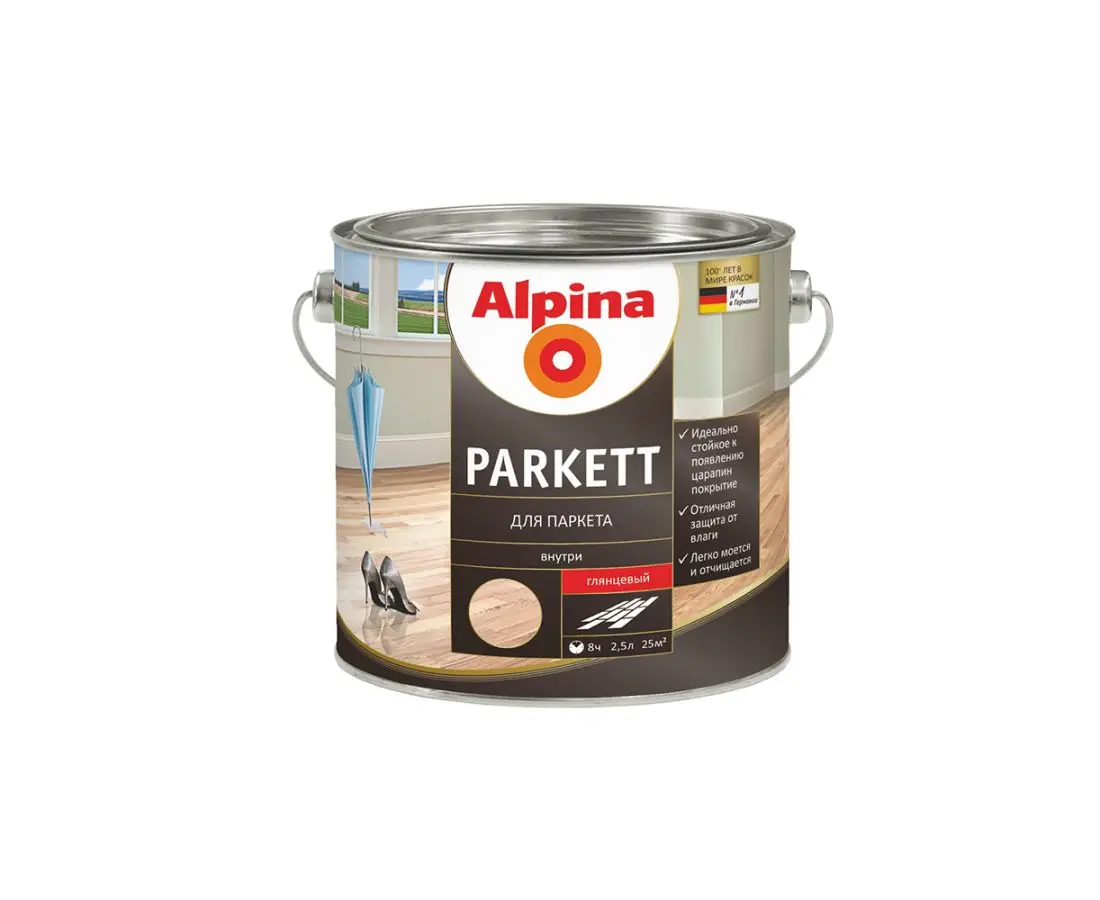 პარკეტის ლაქი პრიალა 0,75ლ ALPINA — ლაქი